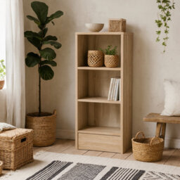 Wyld Haus Amberfern Natural Oak Low Narrow Bookcase 2 Shelves