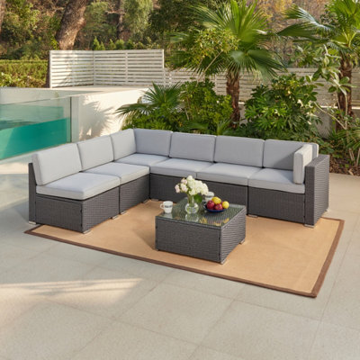 Home Detail Pisa Grey Modular Rattan Garden Sofa Set With Grey Cushions - image 1