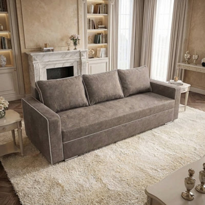 Beno Sofa Bed With Storage Compartment Laminated Board Chipboard Bonell Springs Wooden Legs 230X92X91Cm Brown - image 1