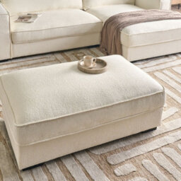 Wyld And Coco Novacasa Ottoman Footstool - Off-White Boucle, Square Minimalist Design - thumbnail 2