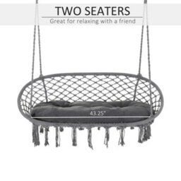 Outsunny Hanging Hammock Chair Macrame Seat For Patio Garden Yard Dark Grey - thumbnail 4