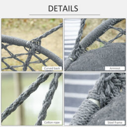 Outsunny Hanging Hammock Chair Macrame Seat For Patio Garden Yard Dark Grey - thumbnail 6