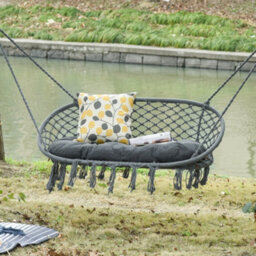 Outsunny Hanging Hammock Chair Macrame Seat For Patio Garden Yard Dark Grey - thumbnail 1