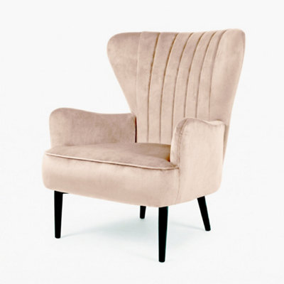 Evre Velvet Armchair, Large High Back Accent Reading Chairs For Living Room, Bedroom Or Office, Sand Pink - image 1