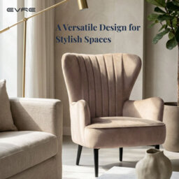 Evre Velvet Armchair, Large High Back Accent Reading Chairs For Living Room, Bedroom Or Office, Sand Pink - thumbnail 6