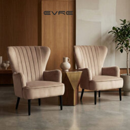 Evre Velvet Armchair, Large High Back Accent Reading Chairs For Living Room, Bedroom Or Office, Sand Pink - thumbnail 7