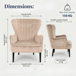Evre Velvet Armchair, Large High Back Accent Reading Chairs For Living Room, Bedroom Or Office, Sand Pink - thumbnail 2