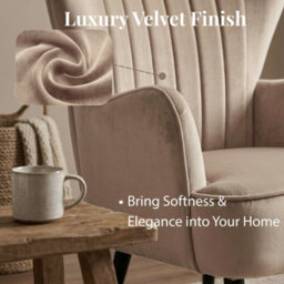 Evre Velvet Armchair, Large High Back Accent Reading Chairs For Living Room, Bedroom Or Office, Sand Pink - thumbnail 3