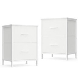 LEDREM Bellah Collection - Bedside Table With 2 Drawers, Side End Tables,steel, Set Of 2, Moden, Cloud White And Snow White - thumbnail 2