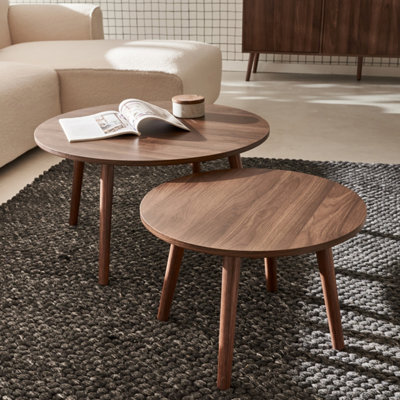 Sweeek - Pair Of Nesting Coffee Tables With Wood Effect Nepal Walnut Wood-Effect 70X70X38 Cm - image 1