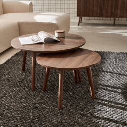 Sweeek - Pair Of Nesting Coffee Tables With Wood Effect Nepal Walnut Wood-Effect 70X70X38 Cm - thumbnail 5