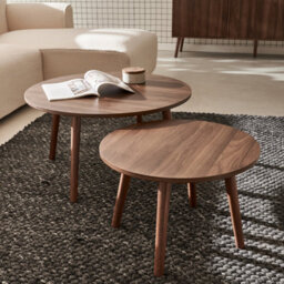 Sweeek - Pair Of Nesting Coffee Tables With Wood Effect Nepal Walnut Wood-Effect 70X70X38 Cm - thumbnail 1