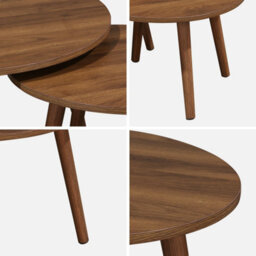 Sweeek - Pair Of Nesting Coffee Tables With Wood Effect Nepal Walnut Wood-Effect 70X70X38 Cm - thumbnail 3