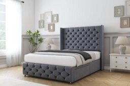"Sloomy Luthor Steel Plush Divan Bed Set No Drawers - 54"" Wingback & 12"" Footboard 4'6 Double" - thumbnail 2