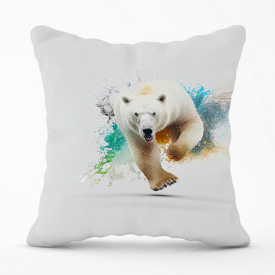 Warren Reed Designer Charging Polar Bear Outdoor Cushion 45Cm X 45Cm - image 1