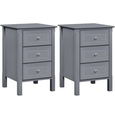Dark Gray 2 3-Drawer Wooden Side Table With Metal Knobs And Sturdy Structure For Bedroom - image 1
