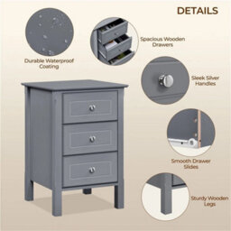 Dark Gray 2 3-Drawer Wooden Side Table With Metal Knobs And Sturdy Structure For Bedroom - thumbnail 3
