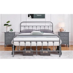 Dark Gray 2 3-Drawer Wooden Side Table With Metal Knobs And Sturdy Structure For Bedroom - thumbnail 4