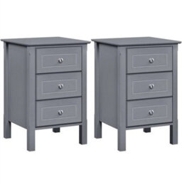 Dark Gray 2 3-Drawer Wooden Side Table With Metal Knobs And Sturdy Structure For Bedroom - thumbnail 1