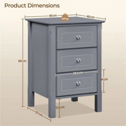 Dark Gray 2 3-Drawer Wooden Side Table With Metal Knobs And Sturdy Structure For Bedroom - thumbnail 2