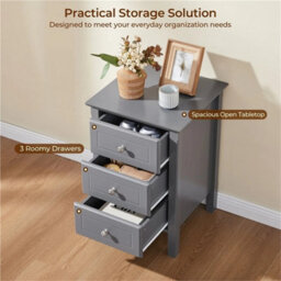 Dark Gray 2 3-Drawer Wooden Side Table With Metal Knobs And Sturdy Structure For Bedroom - thumbnail 5