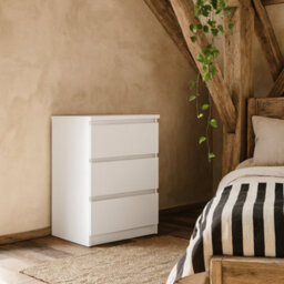 Wyld Haus Budapest White Gloss 3-Drawer Bedside Table, Compact Wooden Nightstand - thumbnail 1