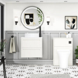 Royal Bathrooms Royal Bathroom Elmore 600mm Classic White Wall Mounted Bathroom Vanity Unit 2 Drawer Plain White Worktop With Art Basin - thumbnail 5