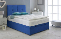 Adore Designs Deluxe Plush Velvet Ottoman Storage Bed, With Pillow Top Mattress - 6Ft Super King - Blue - thumbnail 1