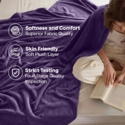 Imperial Rooms Plain Plush Faux Fur And Flannel Reversible All Season Comfort Blanket Purple Single - thumbnail 3