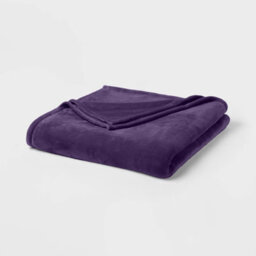Imperial Rooms Plain Plush Faux Fur And Flannel Reversible All Season Comfort Blanket Purple Single - thumbnail 1