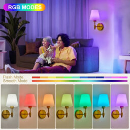 Harper Living Set Of 2 Battery Wall Lights, Fabric Lamps With Rechargeable Bulbs, Remote, 3 Cct & 9 Rgb Dimmable Brass - thumbnail 3