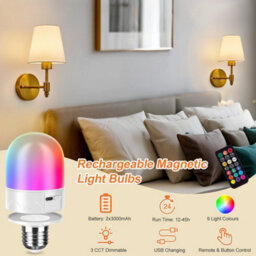 Harper Living Set Of 2 Battery Wall Lights, Fabric Lamps With Rechargeable Bulbs, Remote, 3 Cct & 9 Rgb Dimmable Brass - thumbnail 4