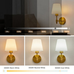 Harper Living Set Of 2 Battery Wall Lights, Fabric Lamps With Rechargeable Bulbs, Remote, 3 Cct & 9 Rgb Dimmable Brass - thumbnail 2