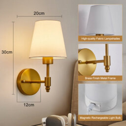 Harper Living Set Of 2 Battery Wall Lights, Fabric Lamps With Rechargeable Bulbs, Remote, 3 Cct & 9 Rgb Dimmable Brass - thumbnail 5