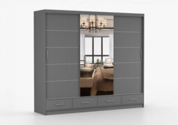 Arte Grey Matte Sliding Wardrobe With Mirror 250Cm - Elegant, Organised Living - thumbnail 2
