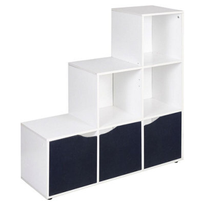Urbn-Living Urbnliving Height 90.5Cm 6 Cube Step Storage White Bookcase And Black Doors For Home Office Organizer Display Shelf Unit - image 1