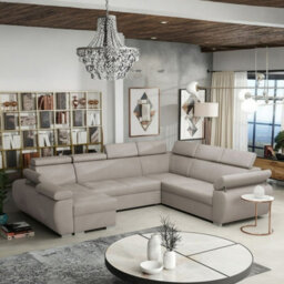 Boston U Modular U Shape Corner Sofa Bed For Living Room Mdf Frame Hr Foam Metal Legs 325X260X85 98Cm Beige Left - thumbnail 1