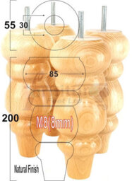 L&F Solid Wood Turned Furniture Feet 200mm High Natural Replacement Legs Set Of 4  M8 Pkc220L
