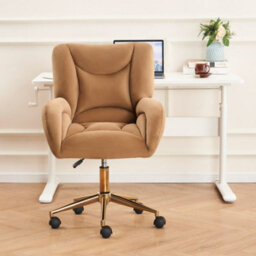 Matteo Brown Velvet Adjustable Swivel Office Chair With Gold Legs - thumbnail 5