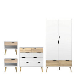 Wyld Haus Sapporo 4-Piece Bedroom Set - Wardrobe, 5-Drawer Chest And 2 Bedside Tables White And Natural Oak Effect - thumbnail 2
