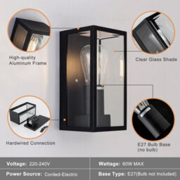 Harper Living Black Modern Clear Glass Outdoor Wall Light (23.5 X 11.2 X 11Cm) - thumbnail 6