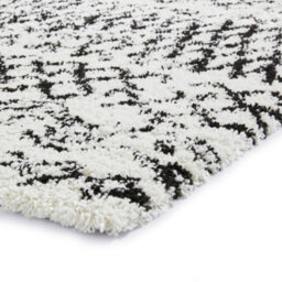 White Black Shaggy Geometric Moroccan Shaggy Modern Easy To Clean Rug For Dining Room-200Cm X 290Cm - thumbnail 6