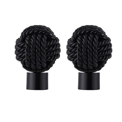 Lister Cartwright 19mm Curtain Pole Ends Finials Pack Of 2 Adjustable Screws Available In Colours Obsidian Black (Metal Knotted Finials)