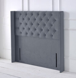 "Slumbre Chesterfield Winged Plush Velvet 6Ft Super King 50"" Floor Standing Headboard - Grey"