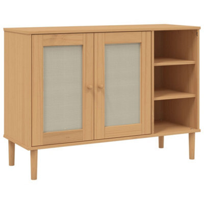 Berkfield Modern Sideboard Senja Rattan Look Brown 112X40X80Cm Solid Wood Pine - image 1