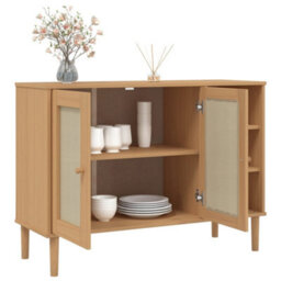 Berkfield Modern Sideboard Senja Rattan Look Brown 112X40X80Cm Solid Wood Pine - thumbnail 4