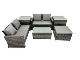 Fimous Pe Rattan Garden Furniture Set Lounge Double Seat Sofa Coffee Table Set With 2 Side Tables Big Stool Dark Grey Mixedmixed - thumbnail 1
