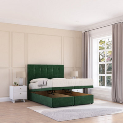 Sloomy Highbury End Lift Ottoman Bed 3Ft With Sprung Memory Mattress - Emerald Plush & Headboard- Single - image 1