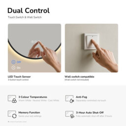 Emke Oval Led Bathroom Mirror 45 X 75Cm, Matte Black Aluminium Frame, 3 Colour Temperatures, Dimmable, Anti-Fog, Touch Control - thumbnail 5