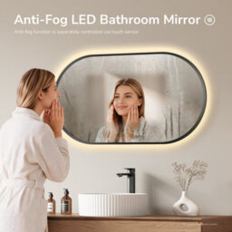 Emke Oval Led Bathroom Mirror 45 X 75Cm, Matte Black Aluminium Frame, 3 Colour Temperatures, Dimmable, Anti-Fog, Touch Control - thumbnail 2